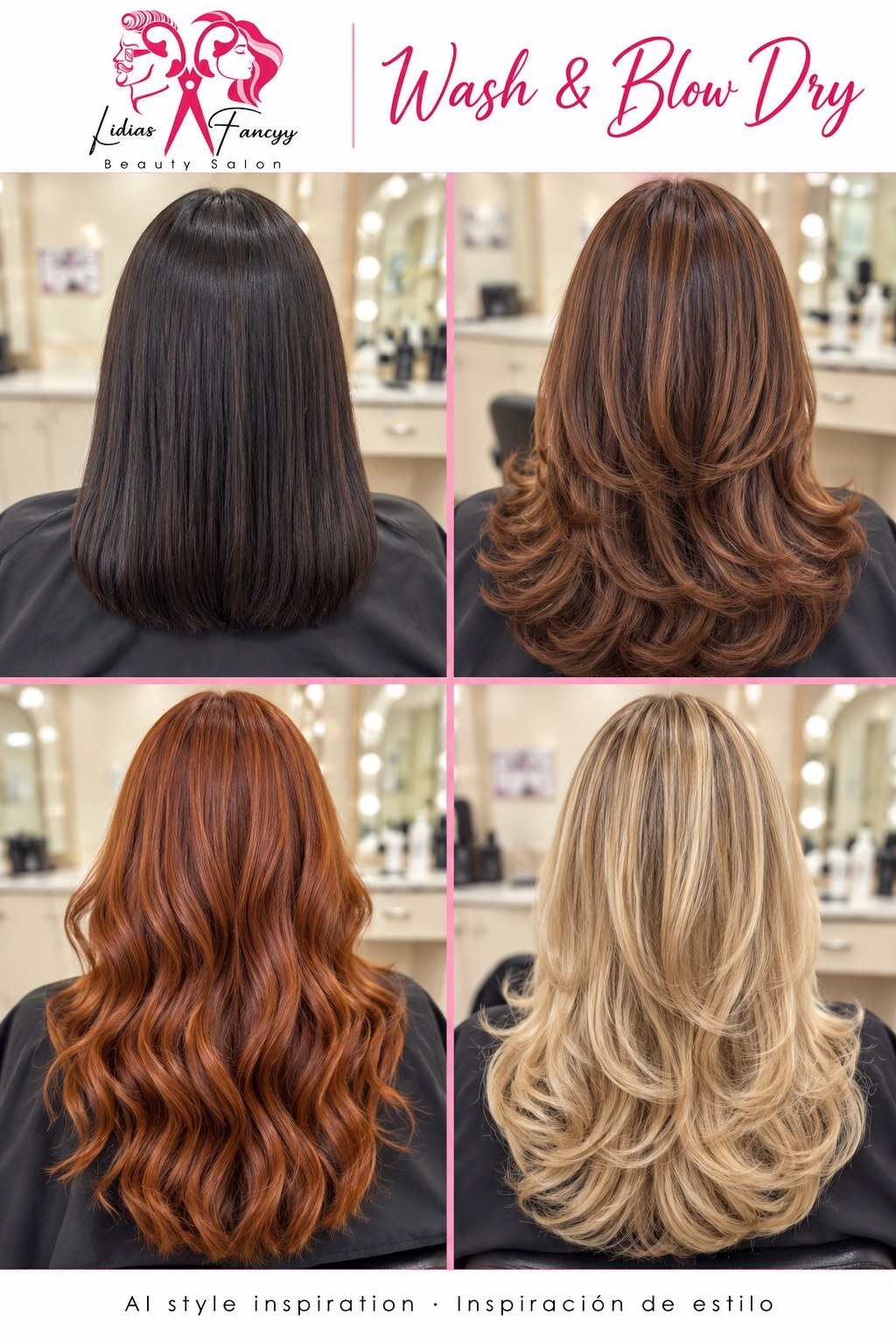 Wash & Blow-Dry — AI style inspiration / Inspiración de estilo creada con IA