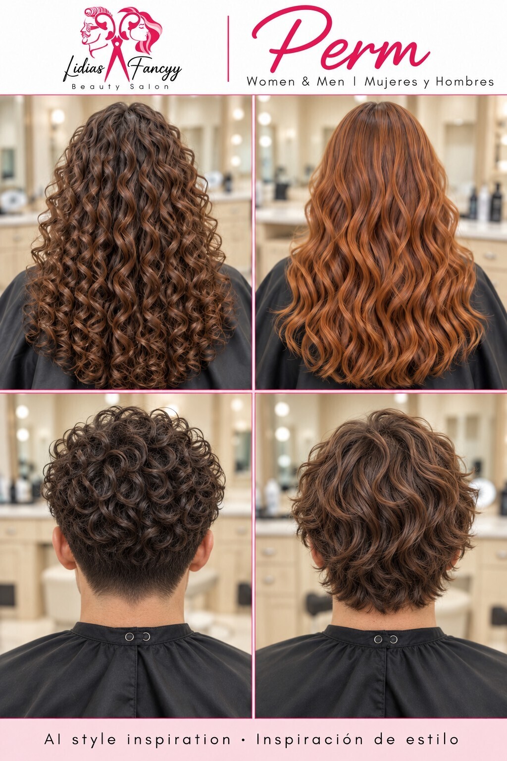 Perms for Women & Men — AI style inspiration / Inspiración de estilo creada con IA